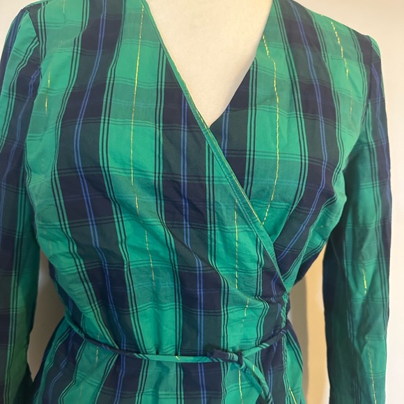 Southern Tide Tie Front Women's Marlena Top Shirt Blue Green Plaid S - Picture 5 of 5